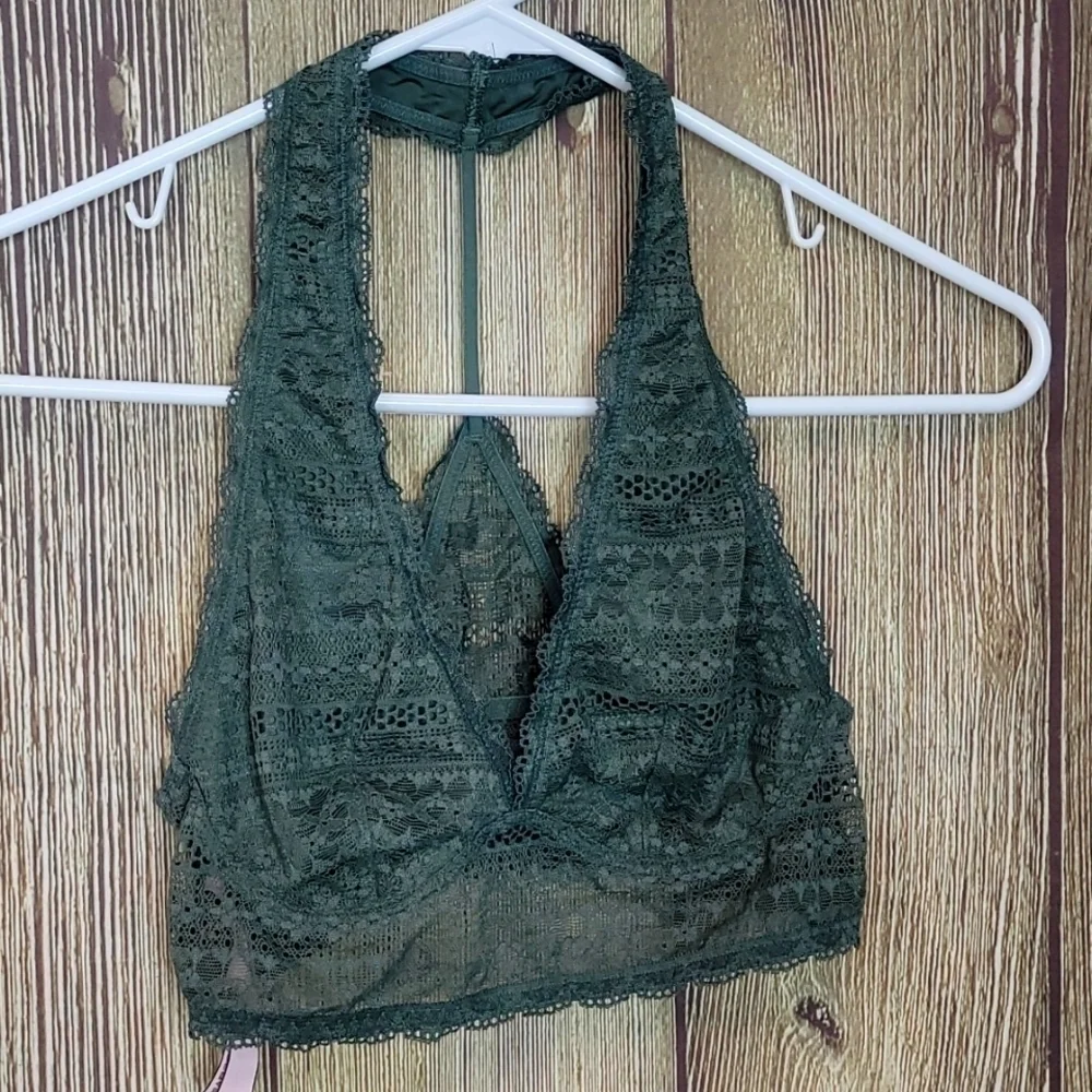 Victoria's Secret Lace Halter Bralette Green Olive Sz Small P